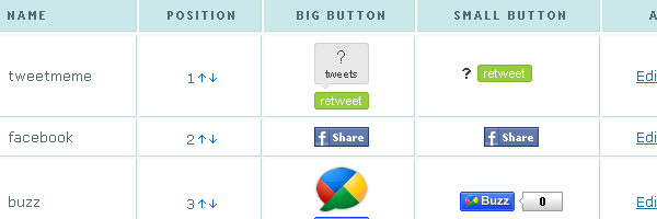 Sharebar Main Settings Page