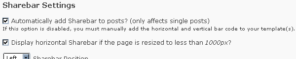 Sharebar Settings Page